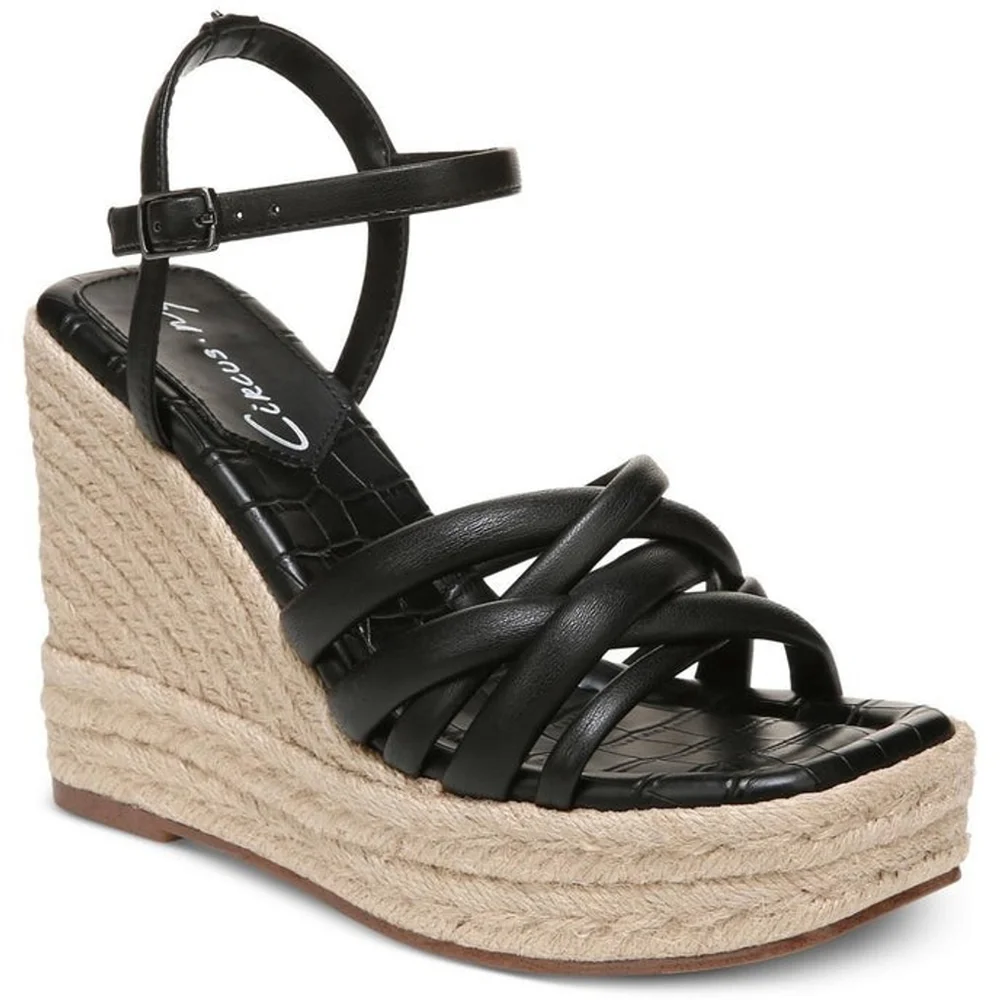 Circus NY By Sam Edelman Women Strappy Espadrille Wedge Sandal 9.5 Black Crocs - Picture 2 of 12